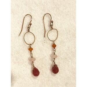 Yellow Gold Filled Pink Orange Faceted Semi-precious Stone Dangle Earrings